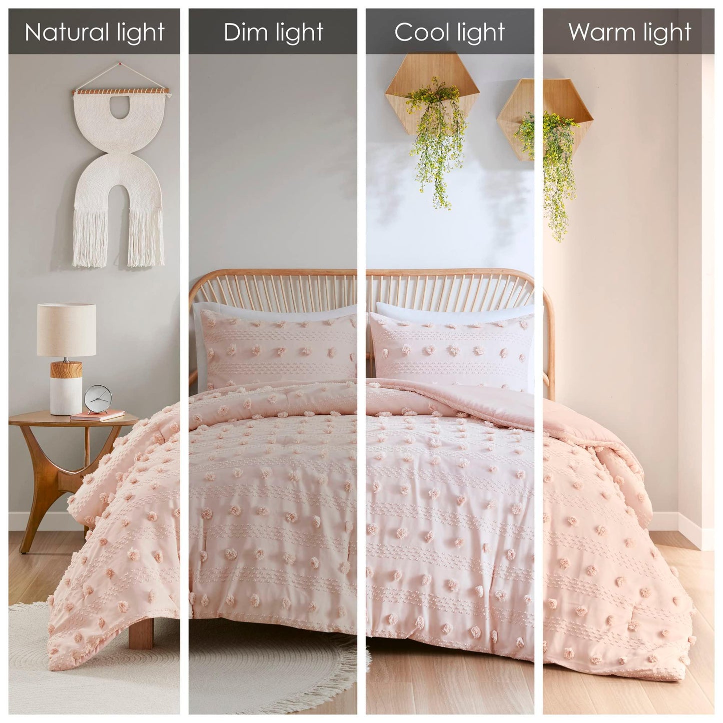Intelligent Design Queen Comforter Set, Clipped Jacquard Comforter Set Chic Pompoms Accent, All Seasons Lightweight & Fluffy Comforter Bed Set with 2 Shams, Lucy, Full/Queen Pink 3 Piece