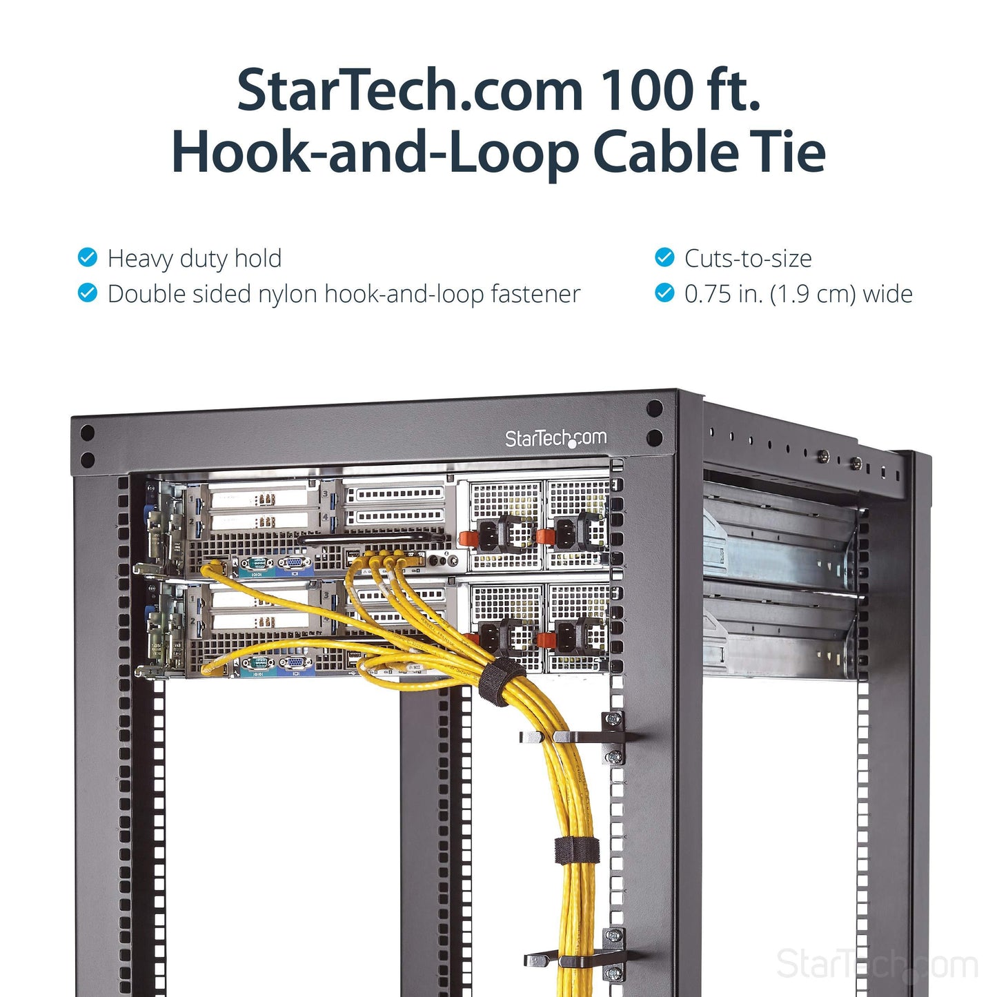 StarTech.com 100ft. Hook and Loop Roll - Cut-to-Size Reusable Cable Ties - Bulk Industrial Wire Fastener Tape - Adjustable Fabric Wraps - Black (HKLP100)
