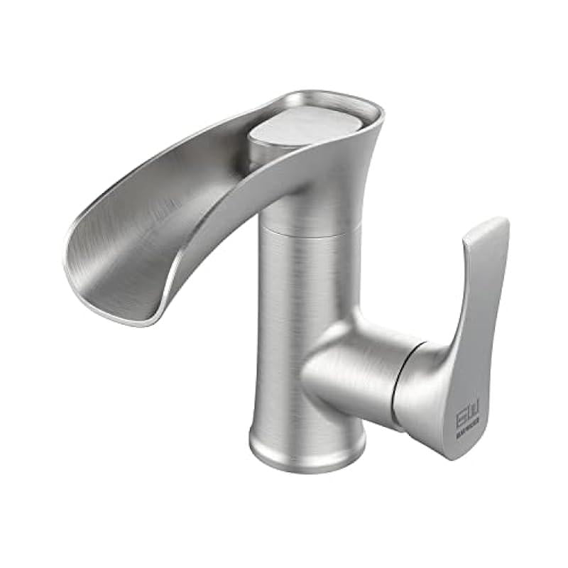Gear Walker Brushed Nickel Bathroom Faucet Waterfall Single Handle Single Hole Bathroom Sink Faucet Washbasin Faucet for Bathroom RV Vanity Sink Faucet,Modern Bathroom Faucet