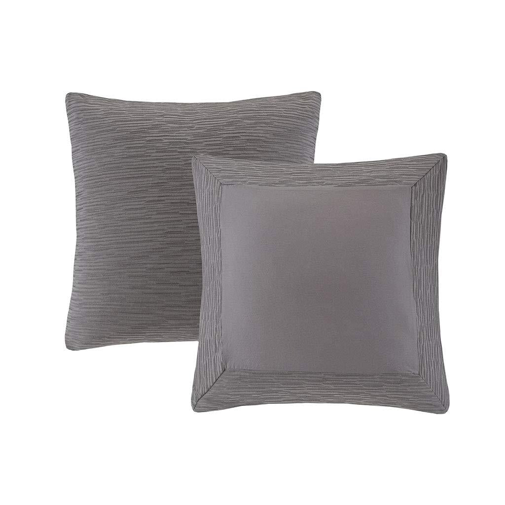 N Natori Hanae Single Quilted Euro Sham - Super Soft Machine Washable European Square Decorative Pillow Cover, Hidden Zipper Closure (Cushion NOT Included), 26"x26", Yard Dyed Grey