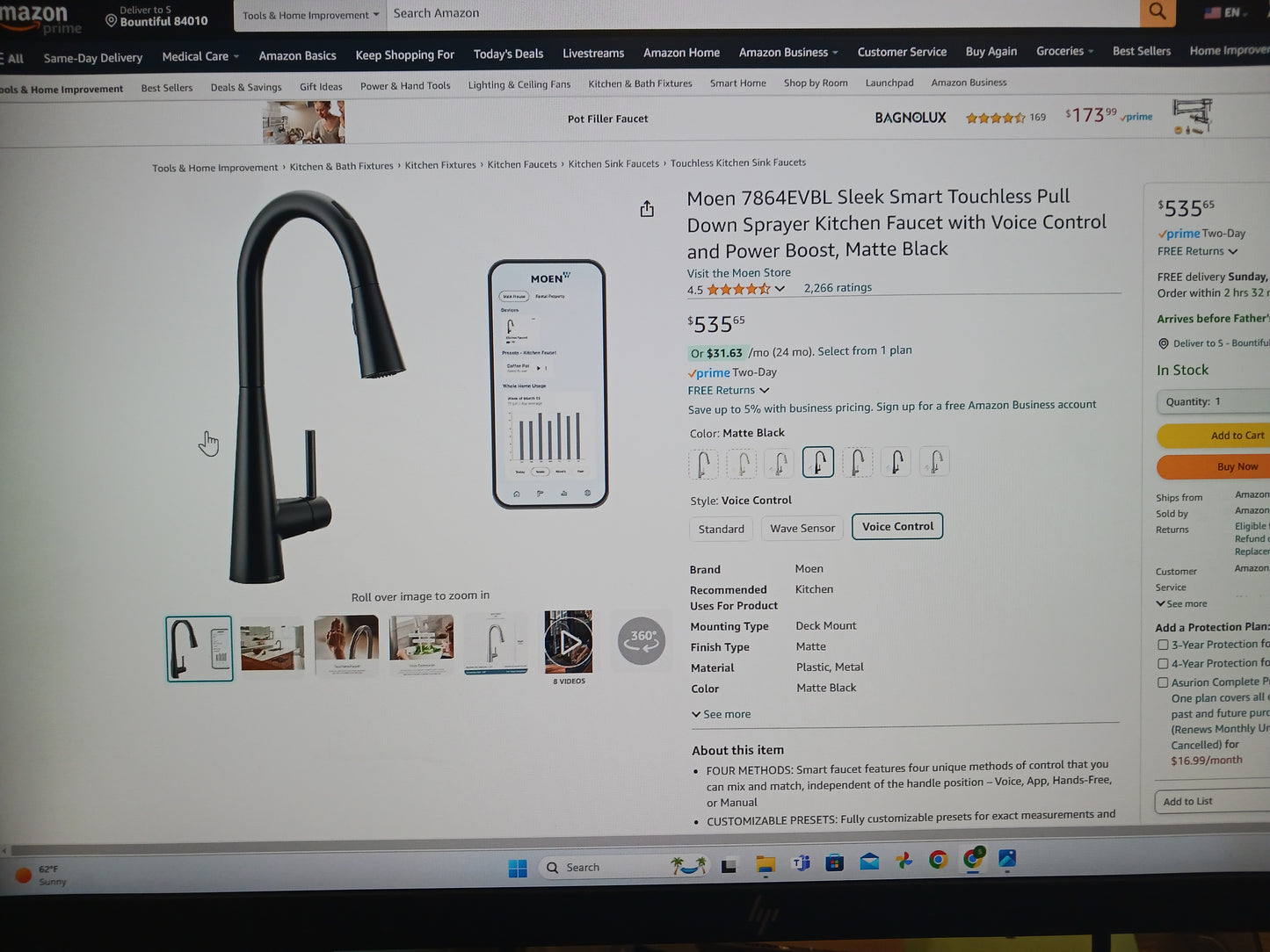 Moen 7864EVBL Sleek Smart Touchless Pull Down Sprayer Kitchen Faucet with Voice Control and Power Boost, Matte Black