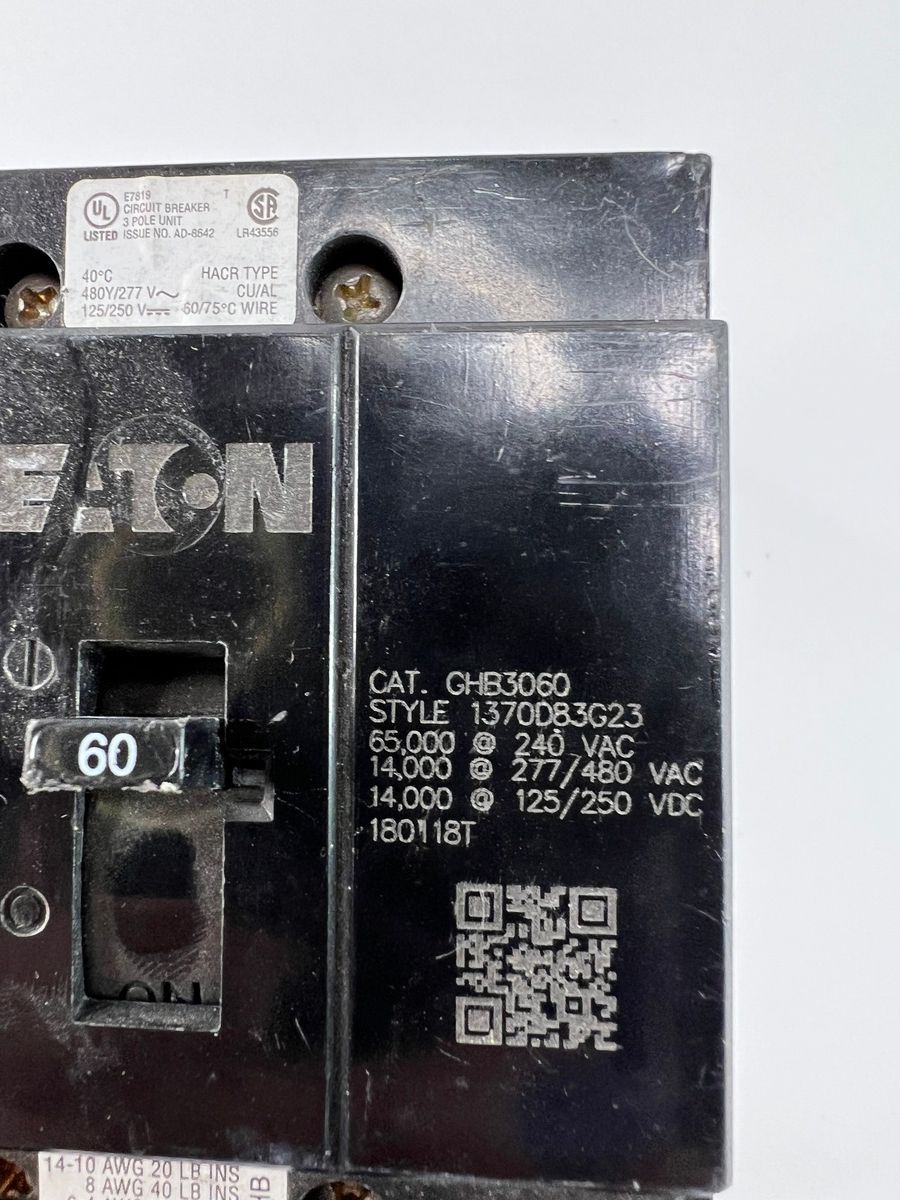 Ghb3060 Ghb3060 Miniature Circuit Breaker 277/480 Vac, 60a, 3 Poles, Thermal Magnetic (black)