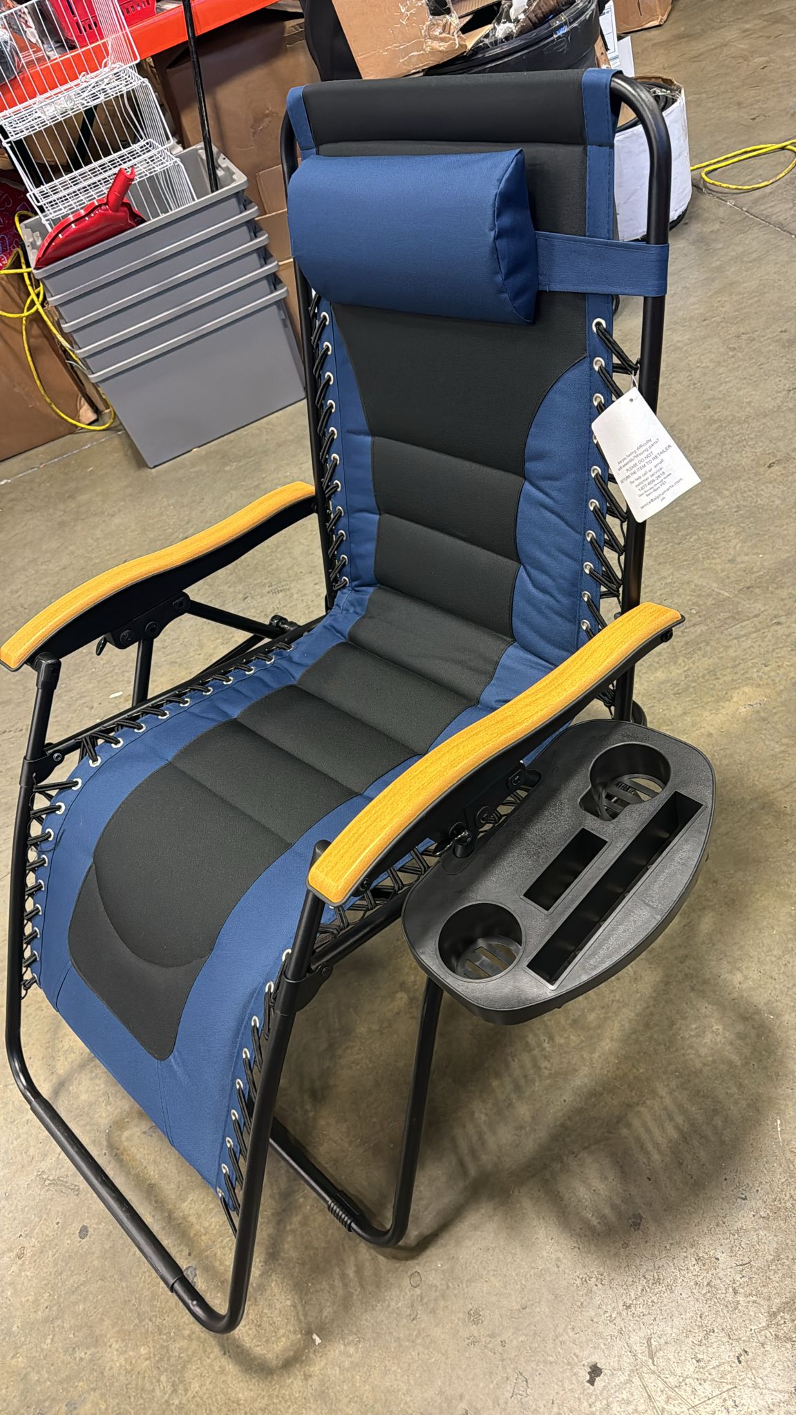 PHI VILLA XXL Oversized Padded Zero Gravity Chair, Foldable Patio Recliner, 30" Wide Seat Anti Gravity Lounger with Cup Holder, Support 400 LBS (Navy Blue)