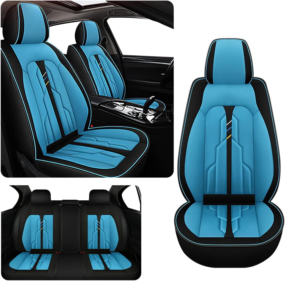 Car Seat Cover for Chevy Traverse 2009-2023, Durable Wear Resistant Waterproof Sports Seat Cover, Breathable Premium Leather Vehicle Interior Accessories.(5 Seats Standard/Black Blue)