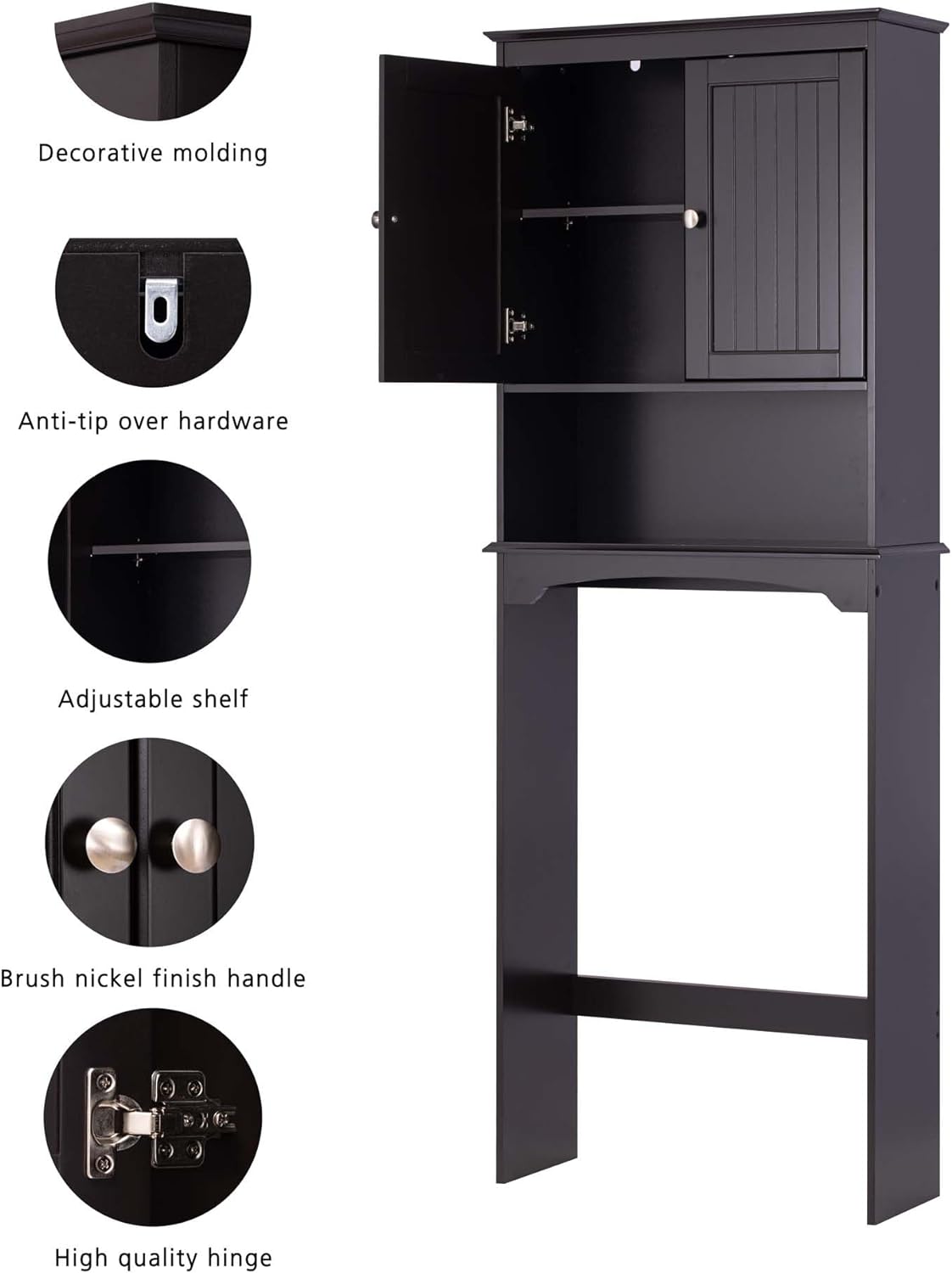 Spirich Over The Toilet Cabinet for Bathroom Storage, Above Toilet Storage Cabinet with Doors and Adjustable Shelves, Espresso