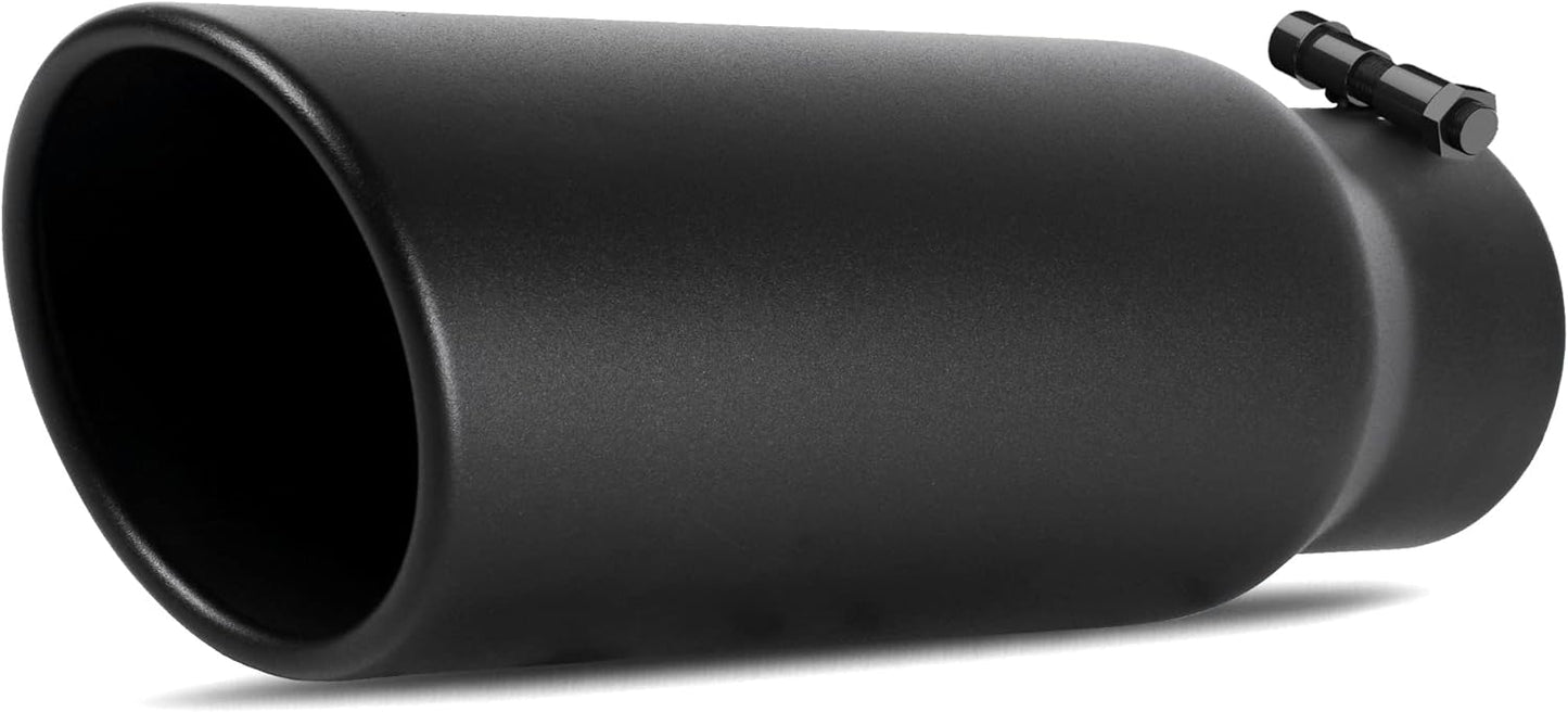 AUTOSAVER88 3 Inch Inlet Black Exhaust Tip, 3" Inlet 4" Outlet 12" Overall Length Stainless Exhaust Tips Powder Coated Finish Tailpipe, Universal Fit for 3" O.D. Tailpipe, Rolled Edge, Bolt/Clamp On