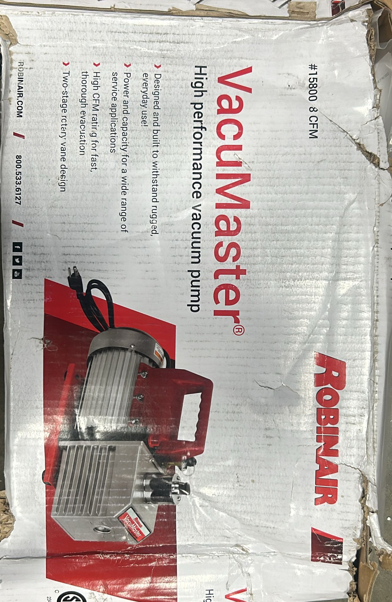 Robinair 15800 VacuMaster Economy Vacuum Pump - 2-Stage, 8 CFM, CHROME,Red/Silver (look at the pictures)