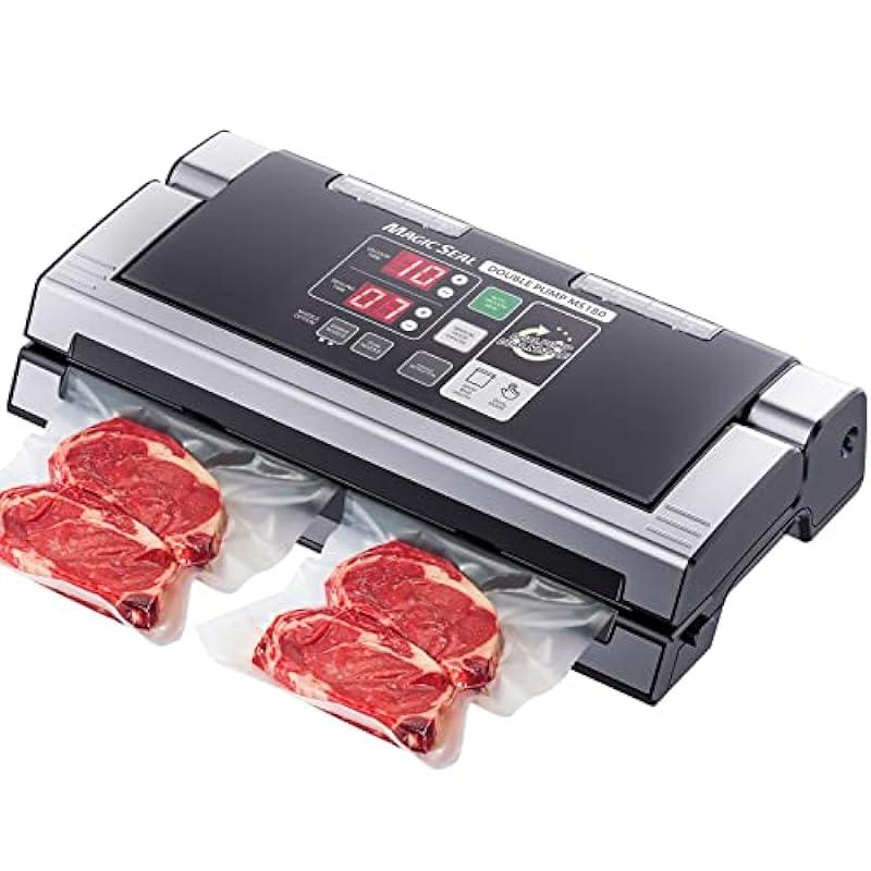 Double Pump and Nozzle Vacuum Sealer, MAGIC SEAL MS180 Food Sealer Machine Compatible With Smooth Flat Bags or Mylar Bags, 15.7 '' Seal Bar, Air Inflated Function, Auto and Manual Modes