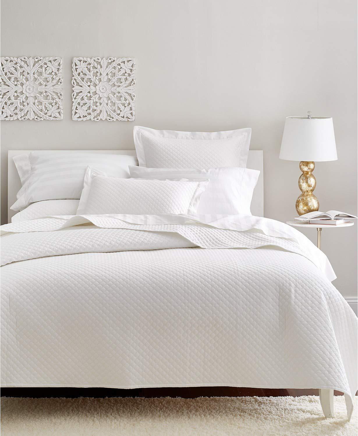 Charter Club Damask Solid Cotton Quilted 3 Piece Full/Queen Coverlet Set White