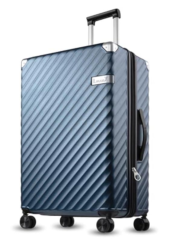 LUGGEX 28 Inch Luggage with Spinner Wheels - 100% Polycarbonate Hardside Expandable Large Suitcase Checked (Brushed Blue, 28 Inch)