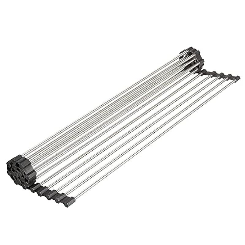 Breathe Essential | 17.5" x 13.8" Roll Up Dish Drying Rack - Over The Sink Caddy for Kitchen Counter, Folding Dish Mat, Foldable Stainless Steel Trivet Accessories