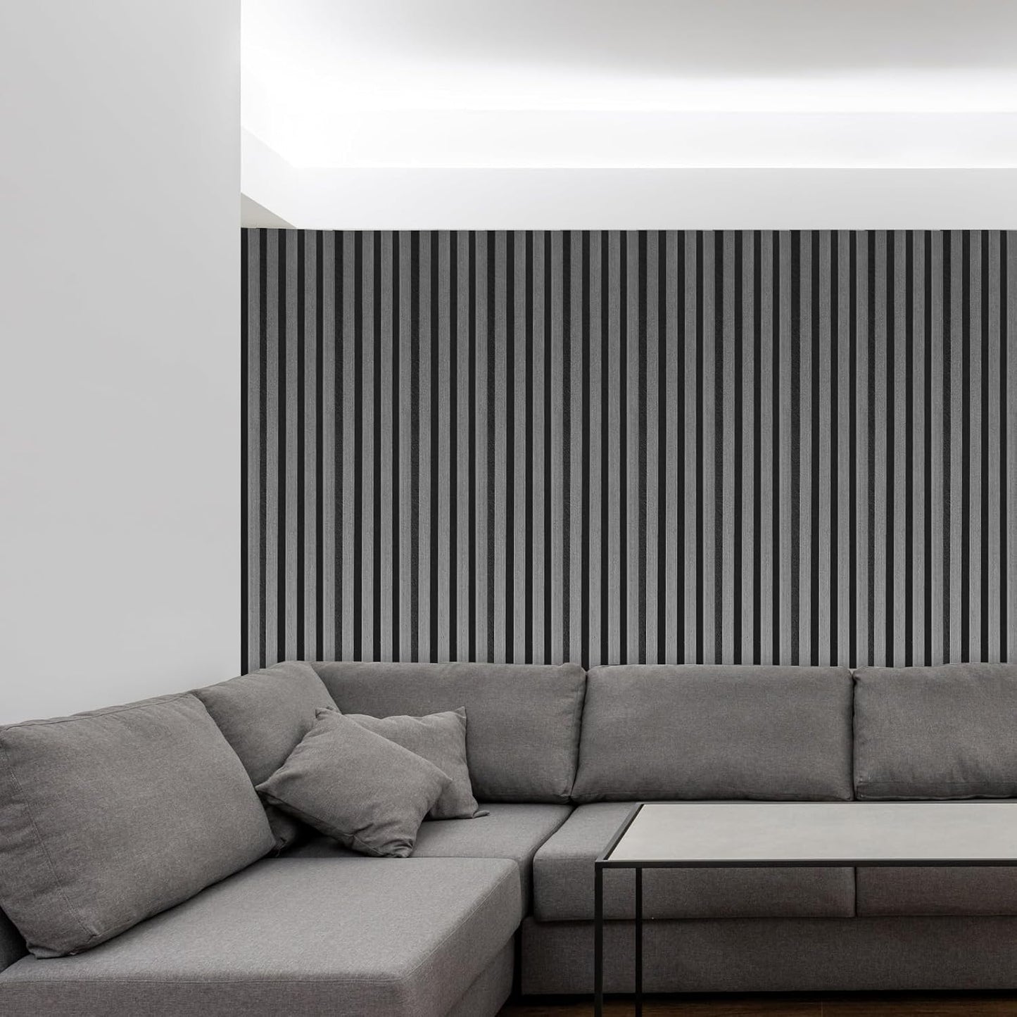 NeatiEase 4-Piece Wood Wall Panels for Wall Decor and Noise Reduction, Acoustic Slat Wall Paneling, 3D Decorative Slat Panels for Interior Wall and Ceilings, Dark Gray Oak