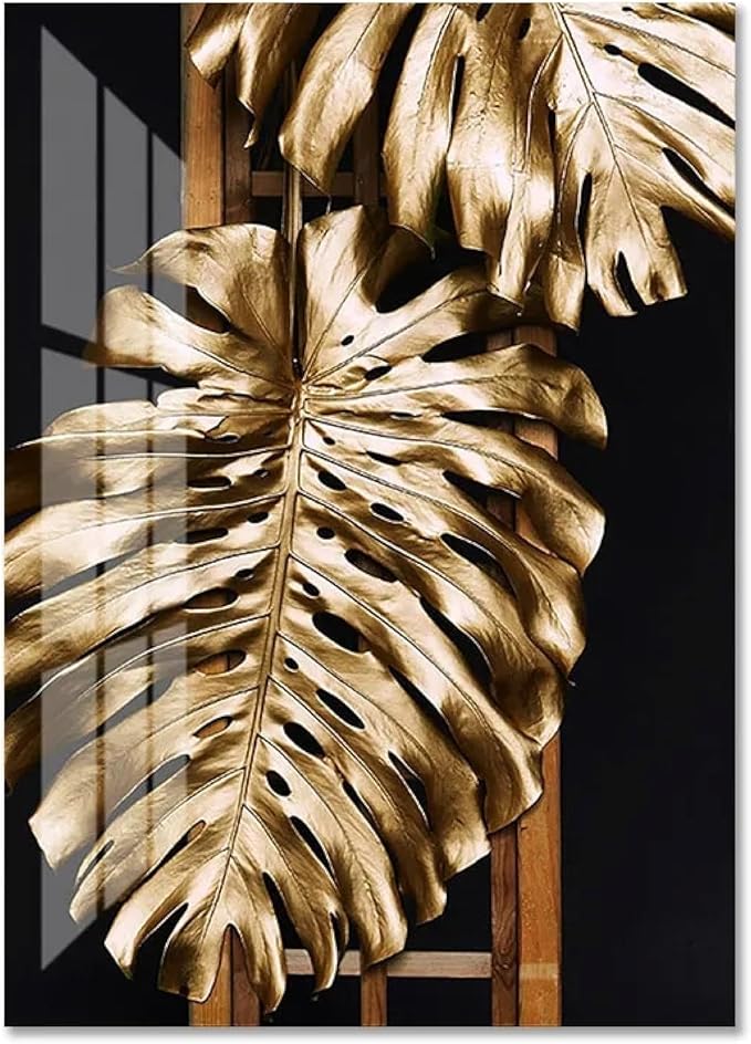 MXIAOXIAO Nordic Luxury Decoration Picture Abstract Golden Plant Leaf Poster Canvas Print Wall Art Painting for Living Room Home Decor 30x45cmx3 No Frame