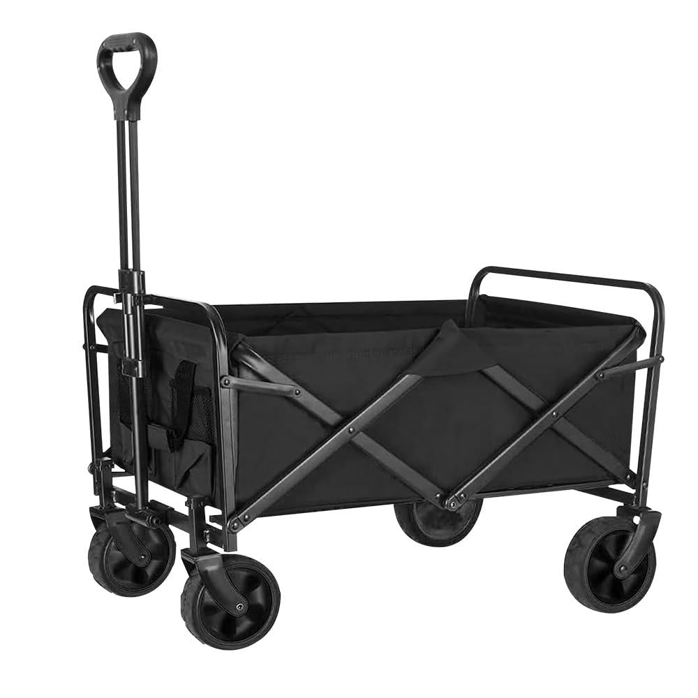 Folding Wagon Cart Collapsible Outdoor Utility Wagon Heavy Duty Garden Carts Portable Grocery Wagon Adjustable Handle Beach Camping Wagon Carts with Cup Holders for Sports Shopping Garden