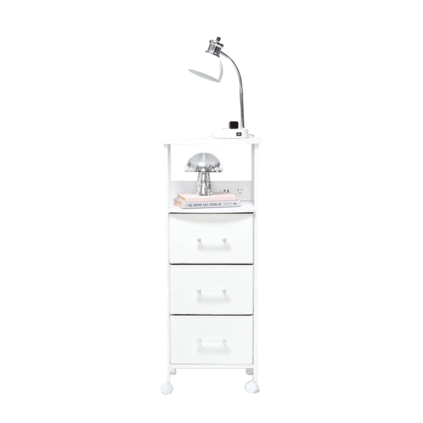 Dormify Charging 3-Drawer Cart on Wheels | 1 Outlet & 2 USB Ports 1FRN100008
