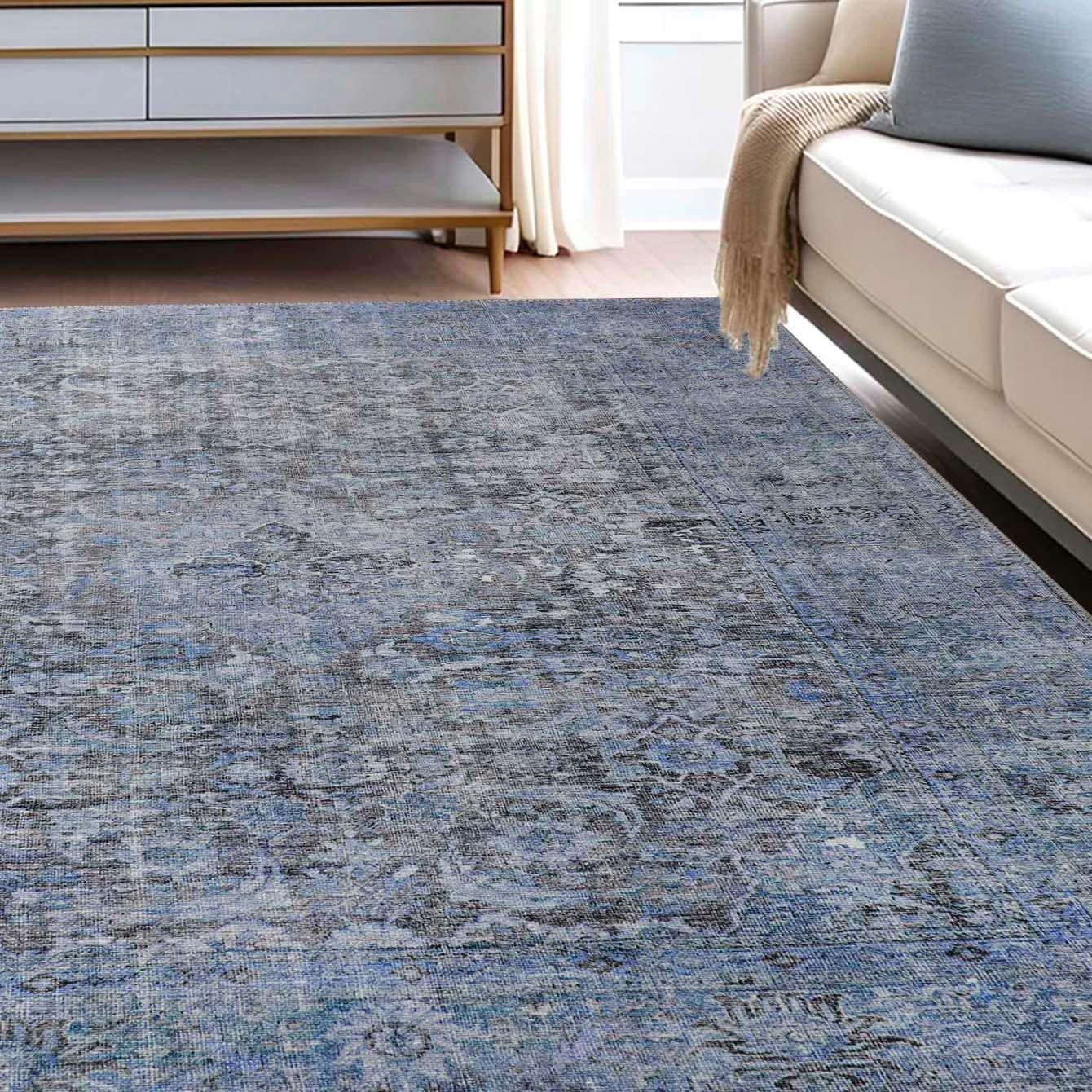 SUPERIOR Large Indoor Area Rug,7' 6" x 9' 6", Light Blue 7.5X9.5RUG-HUDA-AZ