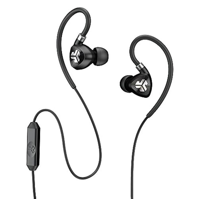JLAB Audio Fit2 Sport Earbuds, Sweatproof, Water Resistant with in-Wire Customizable Earhooks, Guaranteed Fit, Guaranteed for Life - Black