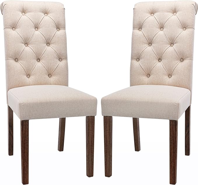 COLAMY Set of 2 Tufted Dining Chairs, Beige
