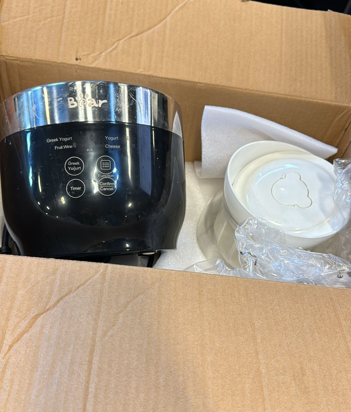 Bear Yogurt Maker, Greek Yogurt Maker Machine with Strainer and Timer Control, Stainless Steel Inner Pot, Automatic Digital with 2 Glass Jars 1 Quart for Home Organic Yogurt, Cheese, Fruit Wine