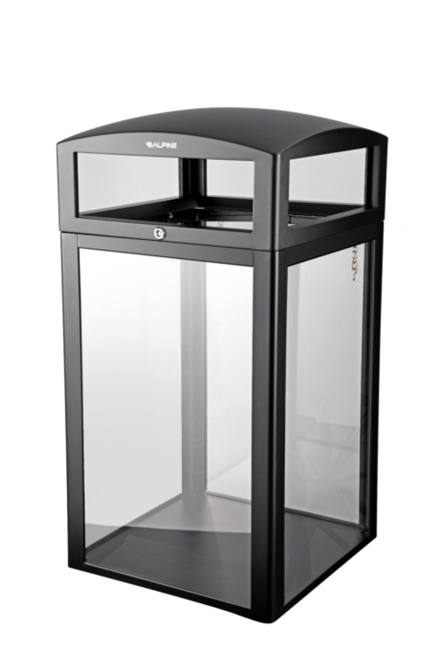 Alpine Industries 40-Gallon Outdoor Trash Can with Transparent Panels - Heavy Duty Garbage Cans with Removable Bin & Locking Cover for Your Patio, Deck, Office Pool & More
