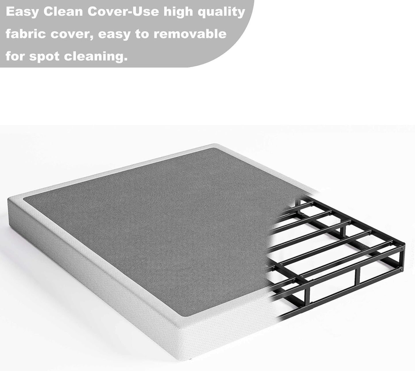 Box Spring Cal King,9 Inch Metal Box-Spring Only, Mattress Foundation, Heavy Duty Structure with Fabric Cover, Noise Free, Non-Slip, Easy Assembly