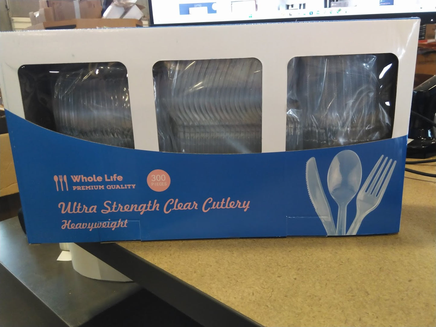 Whole Life Premium Plastic Silverware Set | Disposable Silverware Heavy Duty | Plastic Cutlery Set | Plastic Forks Spoons Knives (300 Count Box)