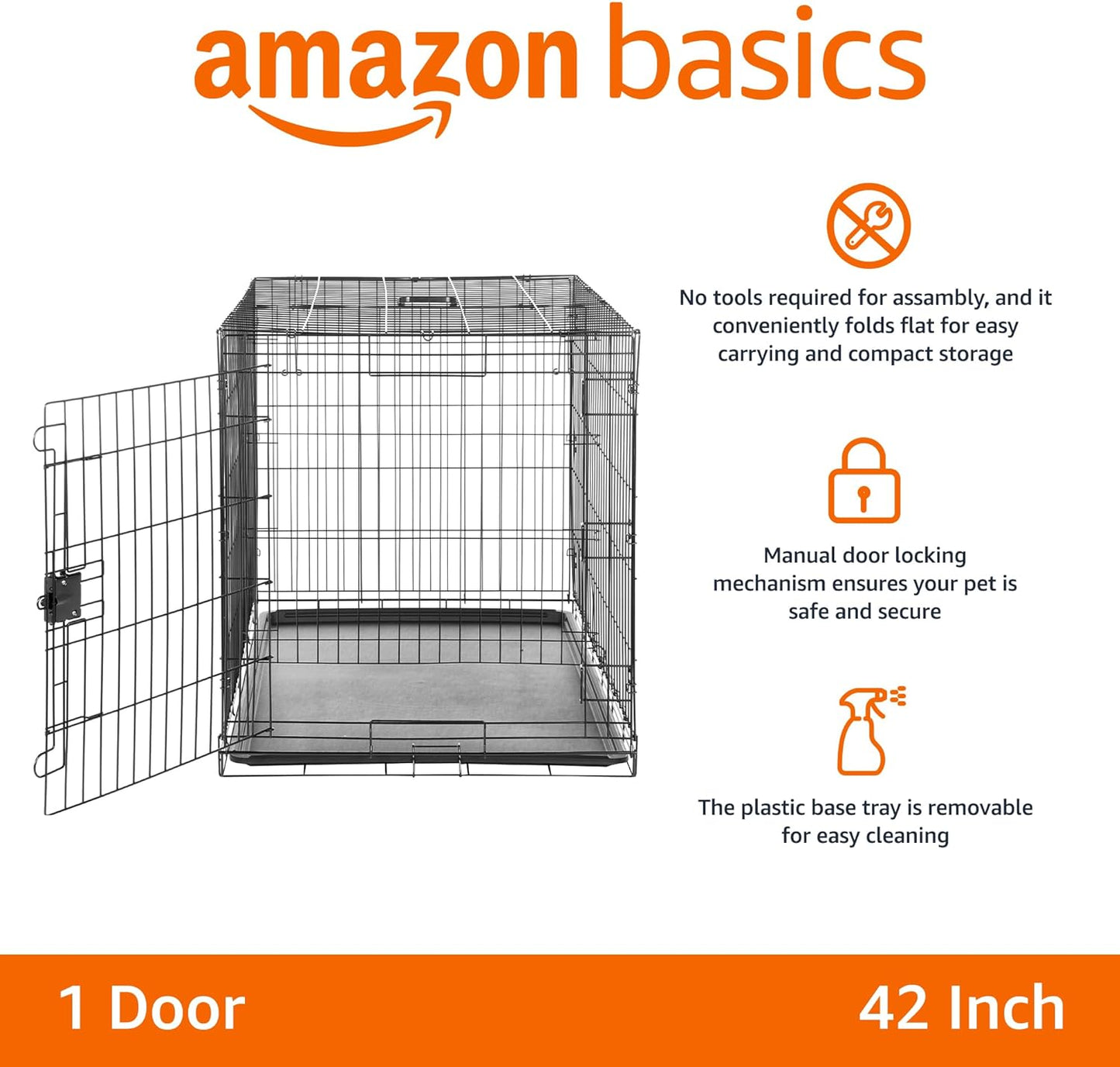 AmazonBasics Folding Cage Crate Large Pet Dog Single-door Metal Portable 42x28x30