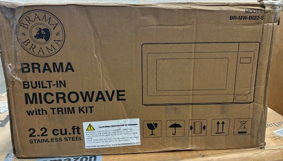 BRAMA Microwave Oven Built-In 1200-Watts with 10 Power Levels Pre-Set Cooking Settings and Express Cook, Sensor and Speed Cooking and Silent Mode with Glass Turntable, 2.2 Cu.Ft., Metallic