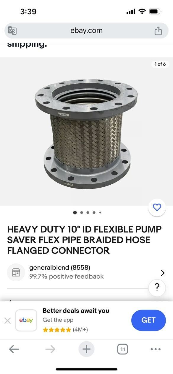 HEAVY DUTY 10" ID FLEXIBLE PUMP SAVER FLEX PIPE BRAIDED HOSE FLANGED CONNECTOR USED