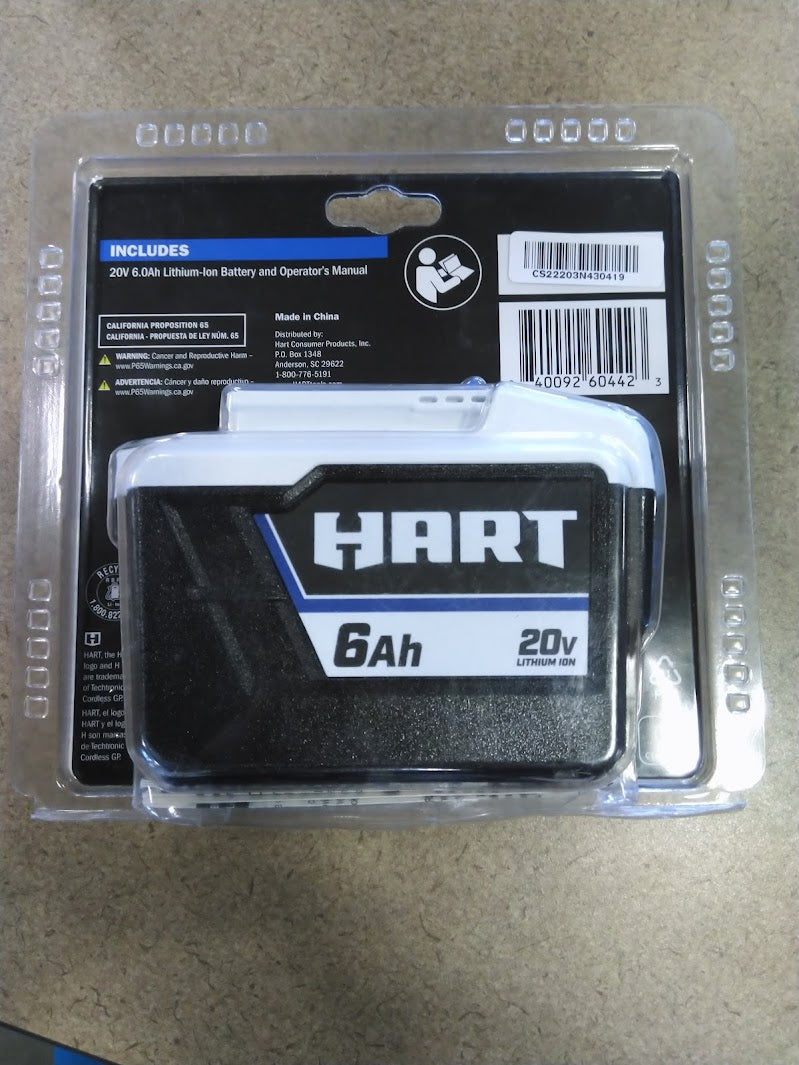 HART 20-Volt 6.0Ah Lithium-Ion Battery (Charger Not Included)
