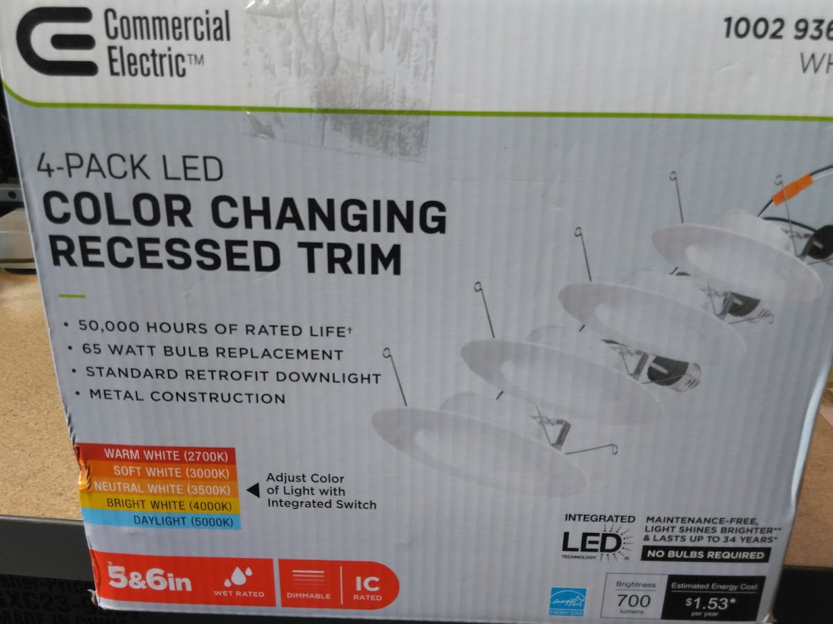Commercial Electric 5/6" Color Temperature Selectable LED Recessed Trim (4-Pack)