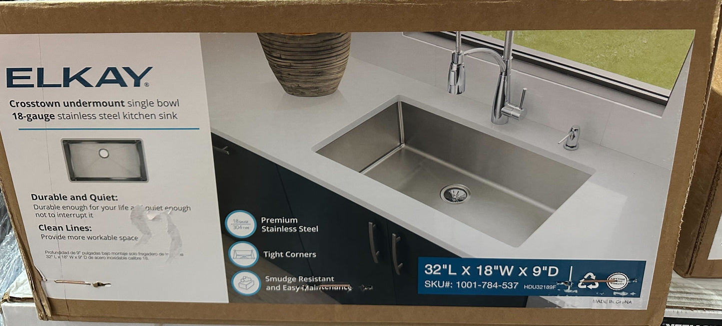 Elkay Crosstown 32 in. Undermount Single Bowl 18-Gauge Kitchen Sink HDU32189F