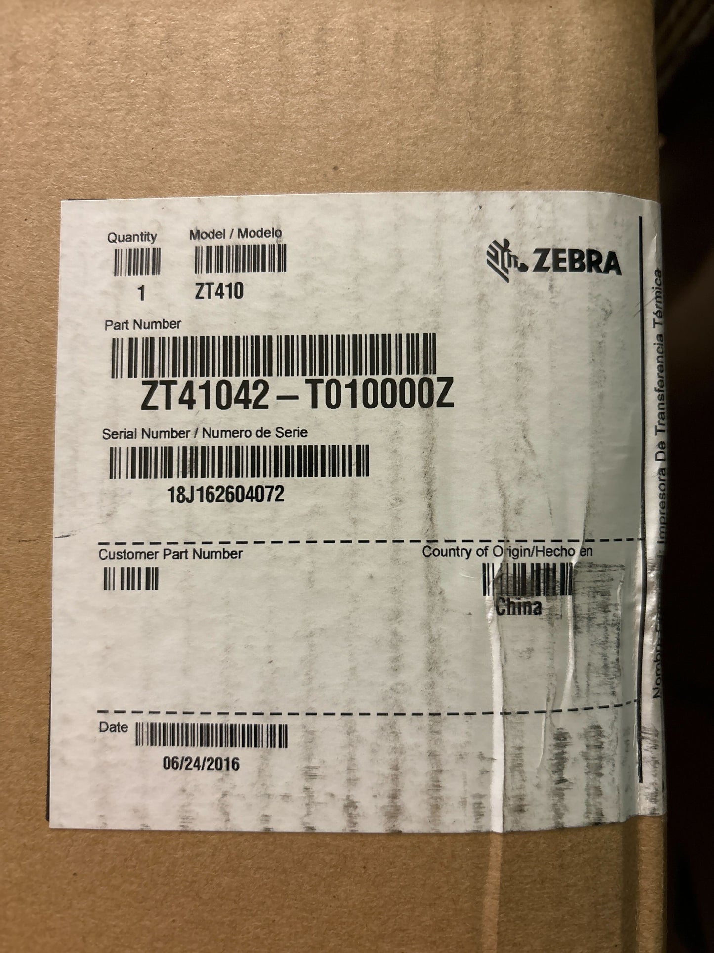 Zebra ZT410 ZT41042-T010000Z Ethernet Bluetooth USB Printer W/Print, Cables