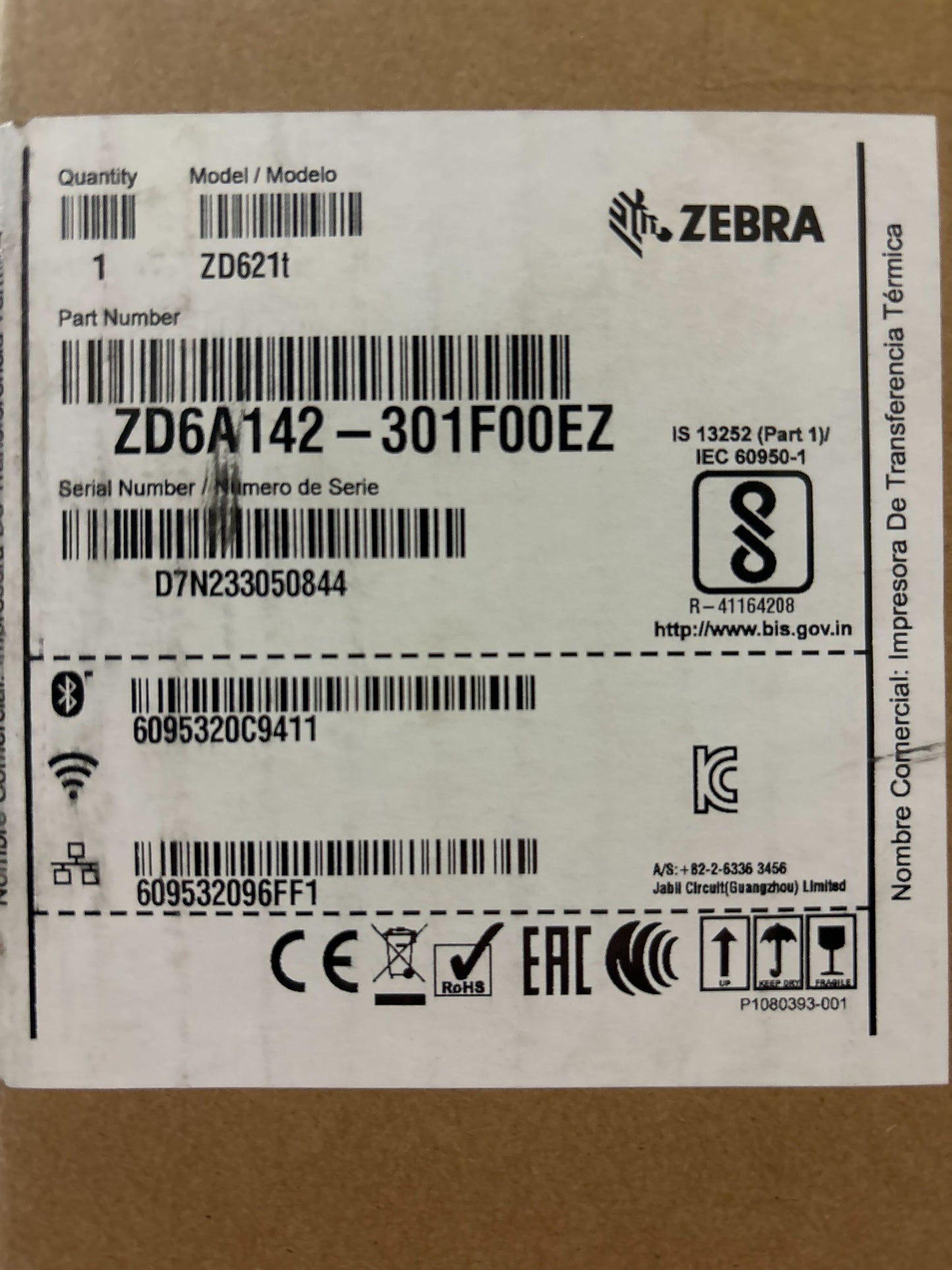 ZEBRA ZD621 Thermal Transfer Desktop Printer 300 dpi Print Width 4 inch USB Serial Ethernet Connectivity ZD6A043-301F00EZ, Requires Thermal Ribbon for Use