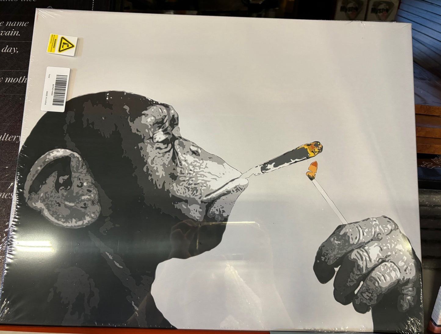 Canvas Wall Art Monkey Chimp Smoking Spliff Artwork Wall Art for Living Room Bedroom Bathroom Room Office Decor Framed 12''x18'