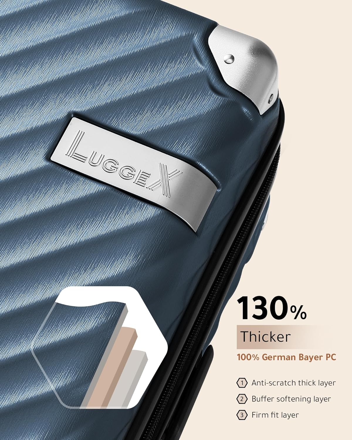 LUGGEX 28 Inch Luggage with Spinner Wheels - 100% Polycarbonate Hardside Expandable Large Suitcase Checked (Brushed Blue, 28 Inch)
