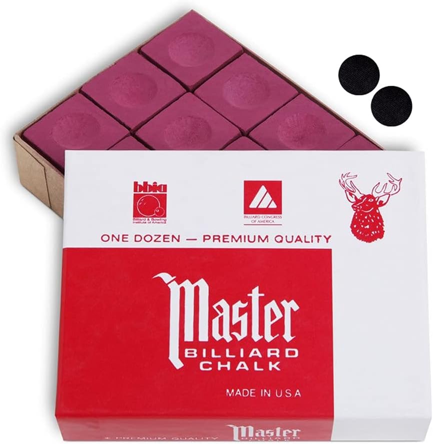 Master Billiard Pool Cue Chalk Premium Quality (Burgundy) - 1 Dozen - Made in The USA