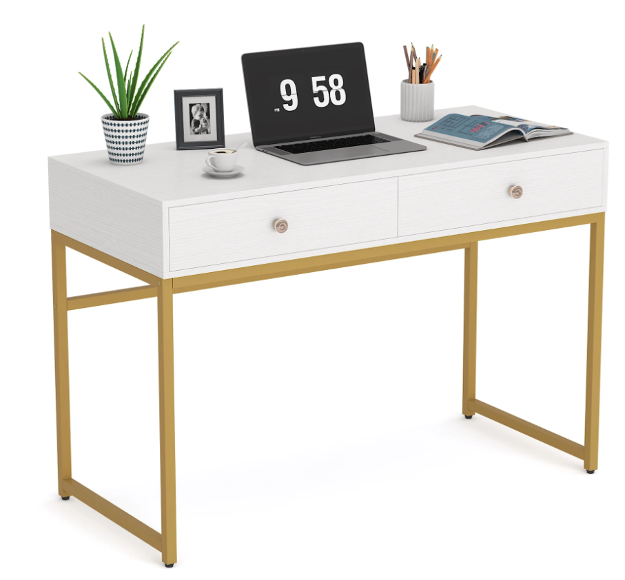 Modern Computer Desk with 2 Drawers, 47“ Simple Study Writing Desk