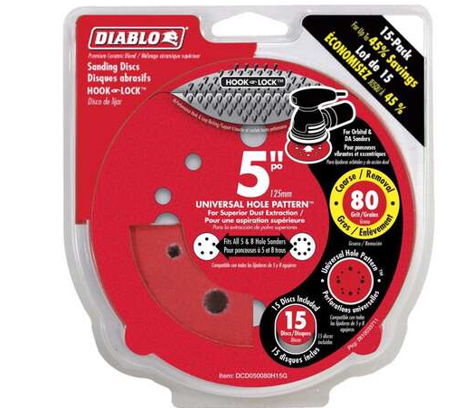 Diablo 5 in. Ceramic Blend Hook and Lock Sanding Disc 80 Grit Coarse 15 pk