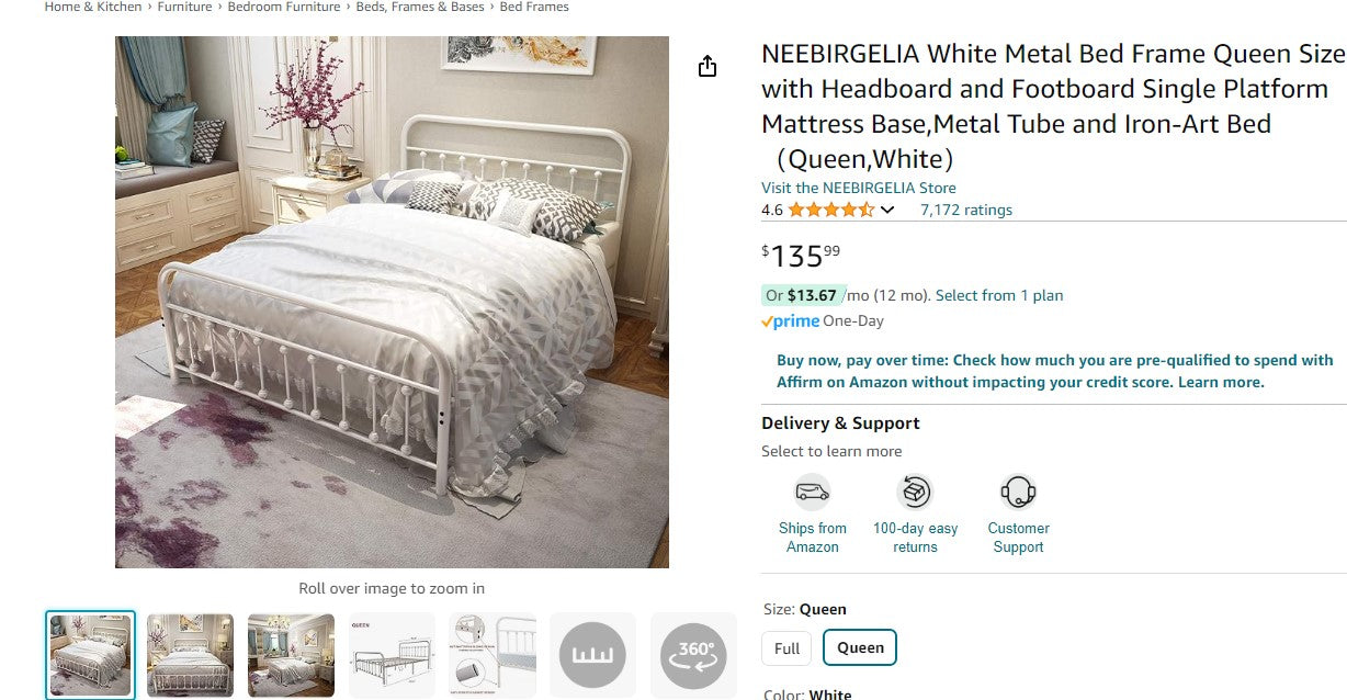 NEEBIRGELIA White Metal Bed Frame Queen Size with Headboard and Footboard Single Platform Mattress Base,Metal Tube and Iron-Art Bed(Queen,White)