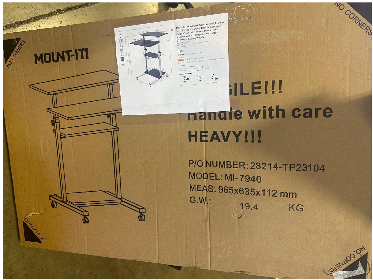 Mount-It! Rolling Desk Adjustable Height up to 54.7", Portable Standing Desk for Laptop or Podium Stand with Wheels, Mobile Roller Presentation Cart, Computer Work Station 27.5" Wide, Locking Wheels