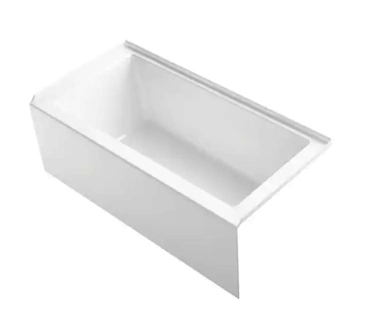 KOHLER K-1956-RA-0 Underscore Rectangle 60-Inch x 30-Inch Alcove Bath with Integral apron, integral flange and right hand drain, White