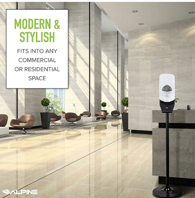 Alpine Industries ALP430-L-S Automatic Hands-Free Liquid/Gel Hand Sanitizer/Soap Dispenser with Floor Stand, 1200 mL, White