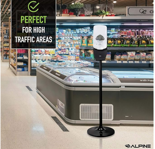 Alpine Industries ALP430-L-S Automatic Hands-Free Liquid/Gel Hand Sanitizer/Soap Dispenser with Floor Stand, 1200 mL, White