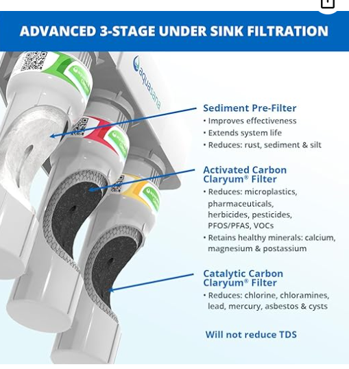 Aquasana 3-Stage Max Flow Claryum Under Sink Water Filter System - Kitchen Counter Claryum Filtration - Filters 99% Of Chlorine - Chrome Faucet - AQ-5300+.56 , White