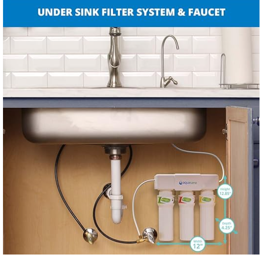 Aquasana 3-Stage Max Flow Claryum Under Sink Water Filter System - Kitchen Counter Claryum Filtration - Filters 99% Of Chlorine - Chrome Faucet - AQ-5300+.56 , White