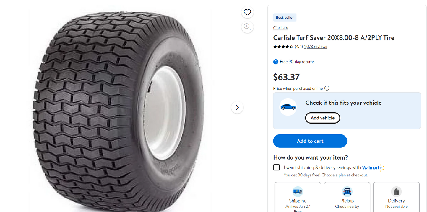 Carlisle Turf Saver Lawn & Garden Tire - 20X8-8