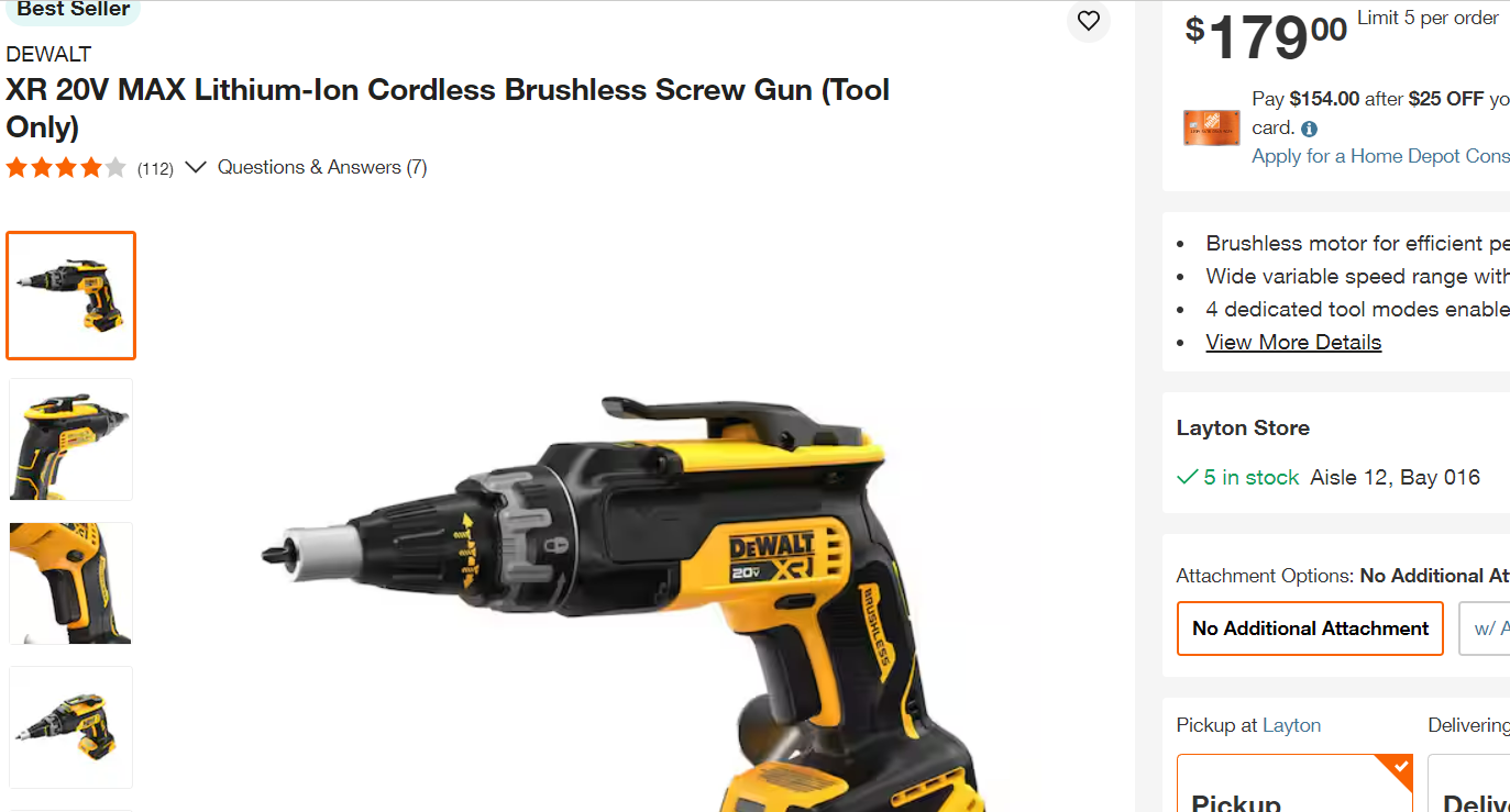 DEWALT 20V Max Drywall Screwgun, Tool Only (DCF630B)