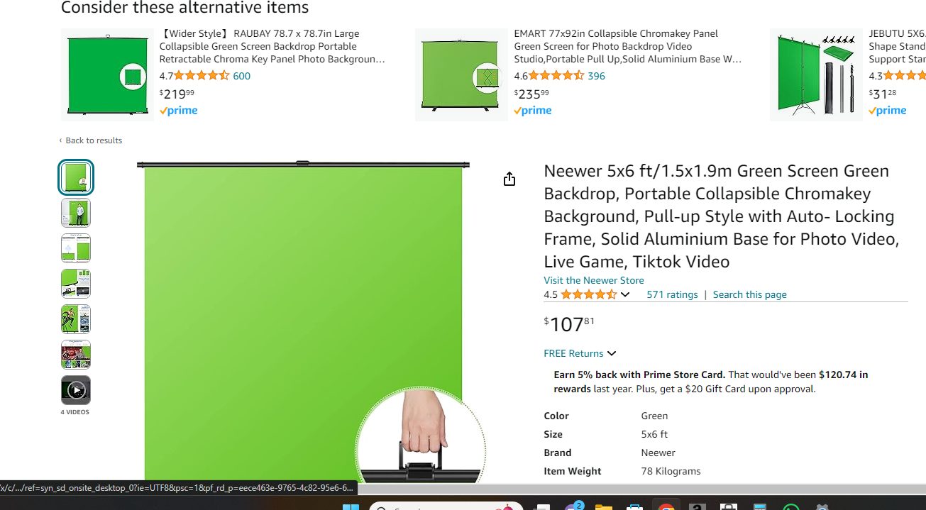 EMART 80in x 92in Collapsible Chromakey Panel Green Screen for Photo Backdrop Video Studio, Live Game, Portable Pull Up, Solid Aluminium Base Wrinkle-Resistant Fabric, Auto-Locking Air Cushion Frame