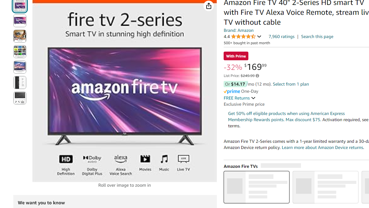 Amazon Fire TV 40" 2-Series HD smart TV with Fire TV Alexa Voice Remote, stream live TV without cable